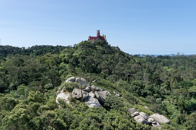 Pena Palace on its hilltop above the Sintra forest
